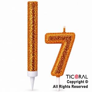 SET BENGALA Y VELA NUMERAL NUMERO 7 CON GIBRE ORO